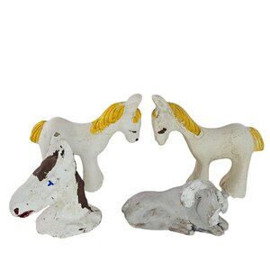 Vintage Clay Horse Figurines Set Of 4 Hand Painted Folk Art *FLAWS*
